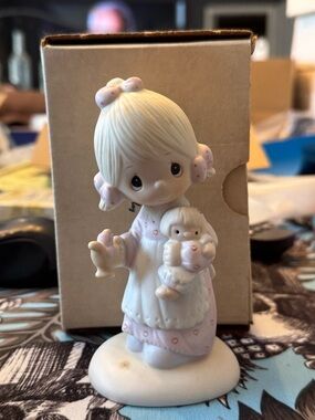 Precious Moments Little Girl Figurine holding doll and candle